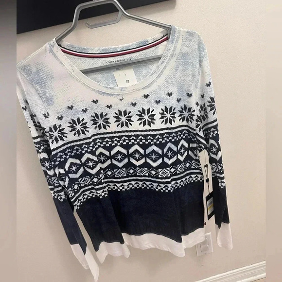BNWT Tommy Hilfiger Womens Fair Isle Long Sleeve T-Shirt  Navy - Picture 5 of 8